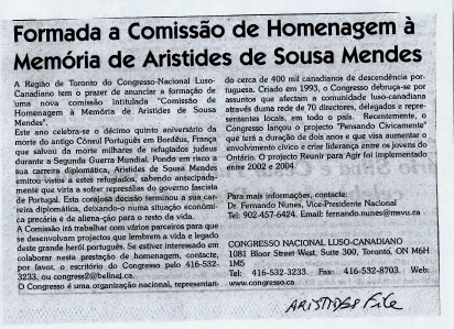 Formada a Comissao de Homenagem a Memoria de Aristides de Sousa Mendes
