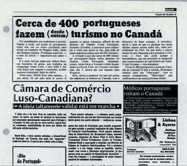 O MUNDO: Cerca de 400 portugueses fazem desde ontem turismo no Canada 1981/05/06