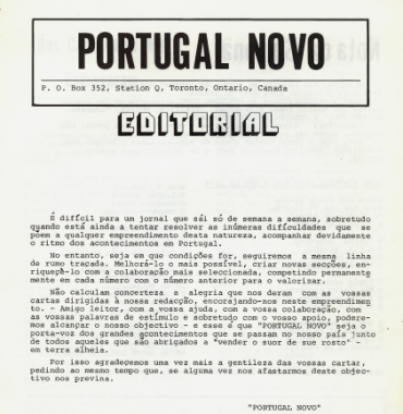 PORTUGAL NOVO: Editorial