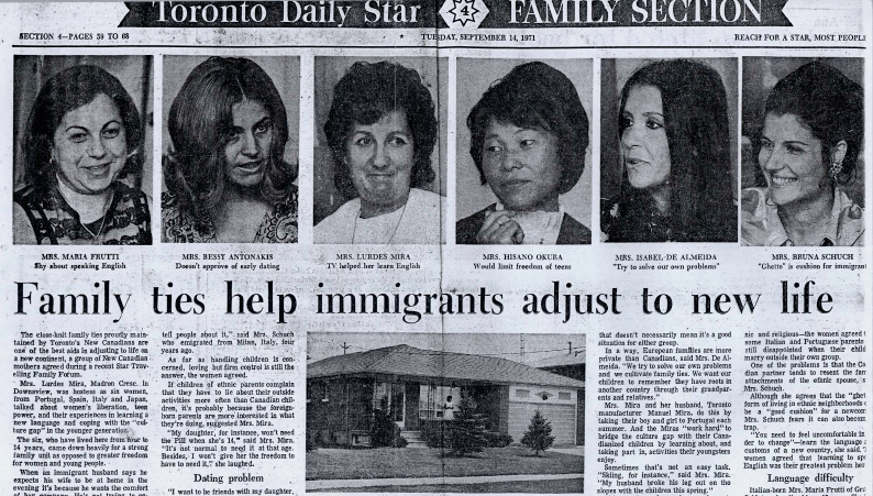 THE TORONTO STAR: Family ties help immigrants adjust to a new life 1971/09/14