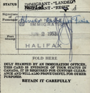CANADA: Immigration Identification Card—Alvaro Rodrigues de Faria (1953)