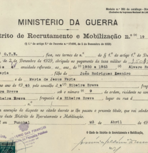 PORTUGAL: MinisterIo da Guerra—Alvaro Rodrigues Faria (1953)