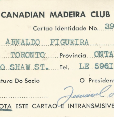 CANADIAN MADEIRA CLUB: Cartão de Sócio—Arnaldo Figueira