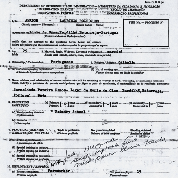 CANADA: Occupational Profile—Amador Laurindo Rodrigues (1955)