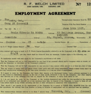 R. F. Welch Employment Agreement—Paulo Tiberio da Rocha (1957)