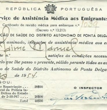 PORTUGAL: Serviços de Assistência Médica aos Emigrantes (Inspecção de Saúde, 1954)